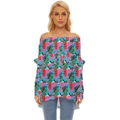 Retro Snake Off Shoulder Chiffon Pocket Shirt by Sparkle