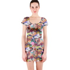 Retro Color Short Sleeve Bodycon Dress