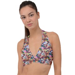 Retro Color Halter Plunge Bikini Top