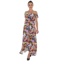 Retro Color Off Shoulder Open Front Chiffon Dress