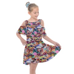 Retro Color Kids  Shoulder Cutout Chiffon Dress