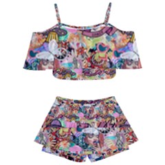 Retro Color Kids  Off Shoulder Skirt Bikini