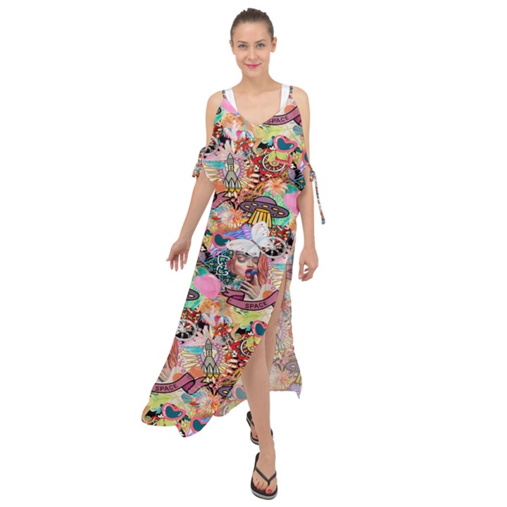 Retro Color Maxi Chiffon Cover Up Dress