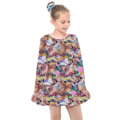 Retro Color Kids  Long Sleeve Dress by Sparkle