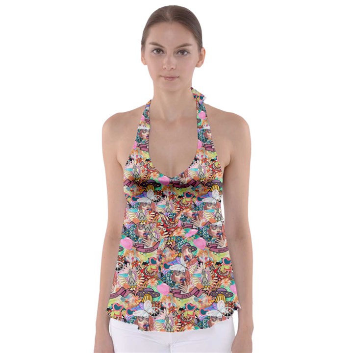 Retro Color Babydoll Tankini Top