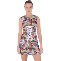 Retro Color Lace Up Front Bodycon Dress by Sparkle