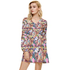 Retro Color Tiered Long Sleeve Mini Dress