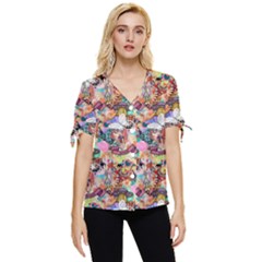 Retro Color Bow Sleeve Button Up Top by Sparkle