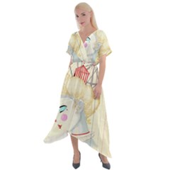 Clown Maiden Cross Front Sharkbite Hem Maxi Dress