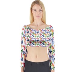 Multicolored Butterflies Long Sleeve Crop Top by SychEva