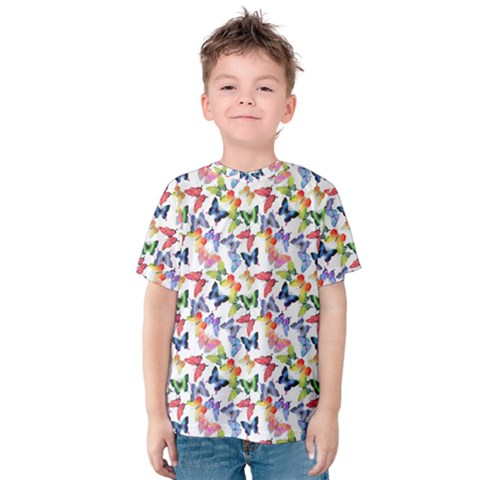 Multicolored Butterflies Kids  Cotton Tee by SychEva