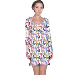 Multicolored Butterflies Long Sleeve Nightdress by SychEva