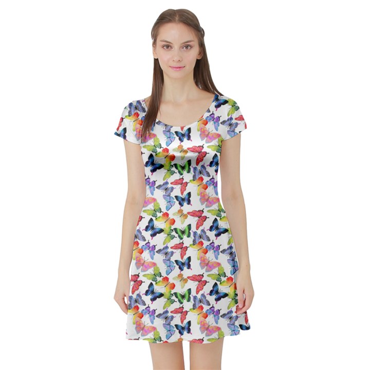 Multicolored Butterflies Short Sleeve Skater Dress