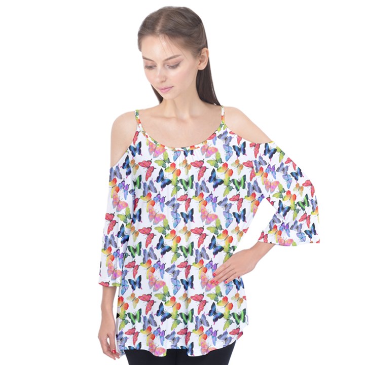 Multicolored Butterflies Flutter Sleeve Tee 