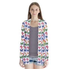 Multicolored Butterflies Drape Collar Cardigan by SychEva