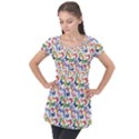 Multicolored Butterflies Puff Sleeve Tunic Top View1