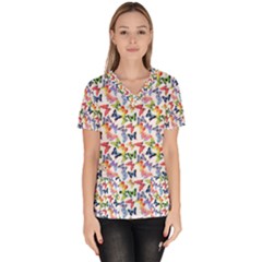 Multicolored Butterflies Women s V-neck Scrub Top by SychEva