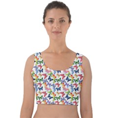 Multicolored Butterflies Velvet Crop Top by SychEva