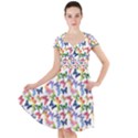 Multicolored Butterflies Cap Sleeve Midi Dress View1