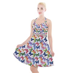 Multicolored Butterflies Halter Party Swing Dress  by SychEva