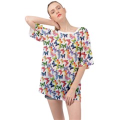 Multicolored Butterflies Oversized Chiffon Top by SychEva