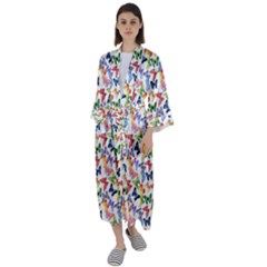 Multicolored Butterflies Maxi Satin Kimono