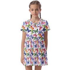 Multicolored Butterflies Kids  Asymmetric Collar Dress