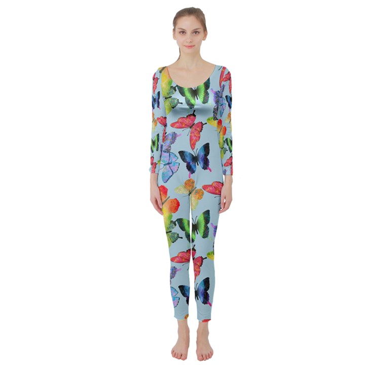 Watercolor Butterflies Long Sleeve Catsuit