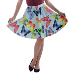 Watercolor Butterflies A-line Skater Skirt by SychEva