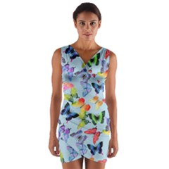 Watercolor Butterflies Wrap Front Bodycon Dress by SychEva