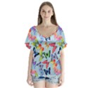 Watercolor Butterflies V-Neck Flutter Sleeve Top View1