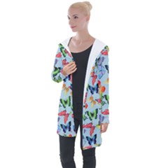 Watercolor Butterflies Longline Hooded Cardigan by SychEva