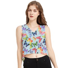 Watercolor Butterflies V-neck Cropped Tank Top by SychEva