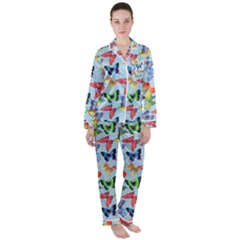 Watercolor Butterflies Satin Long Sleeve Pajamas Set by SychEva