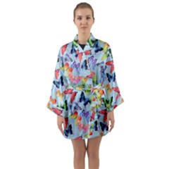 Watercolor Butterflies Long Sleeve Satin Kimono by SychEva