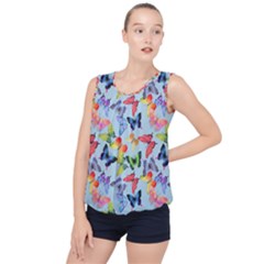 Watercolor Butterflies Bubble Hem Chiffon Tank Top by SychEva