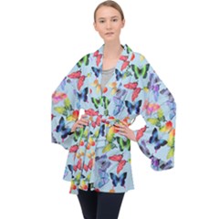 Watercolor Butterflies Long Sleeve Velvet Kimono  by SychEva