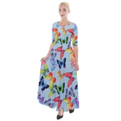 Watercolor Butterflies Half Sleeves Maxi Dress by SychEva