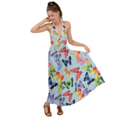 Watercolor Butterflies Backless Maxi Beach Dress by SychEva