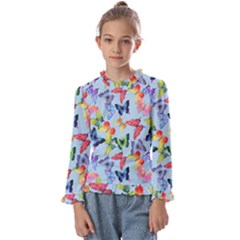 Watercolor Butterflies Kids  Frill Detail Tee