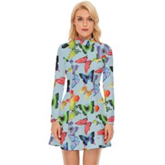 Watercolor Butterflies Long Sleeve Velour Longline Dress