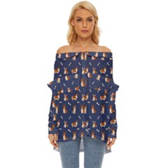 Corgi  Off Shoulder Chiffon Pocket Shirt