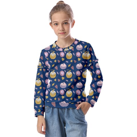 Autumn Pumpkins Kids  Long Sleeve Tee With Frill  by SychEva