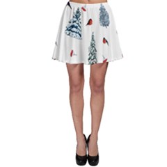 Christmas Trees And Bullfinches Skater Skirt by SychEva