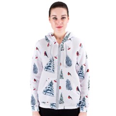 Christmas Trees And Bullfinches Women s Zipper Hoodie by SychEva