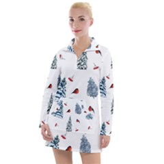 Christmas Trees And Bullfinches Women s Long Sleeve Casual Dress by SychEva