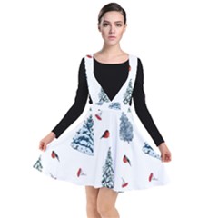 Christmas Trees And Bullfinches Plunge Pinafore Dress by SychEva