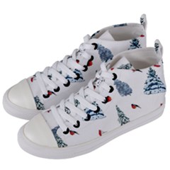 Christmas Trees And Bullfinches Women s Mid-top Canvas Sneakers by SychEva