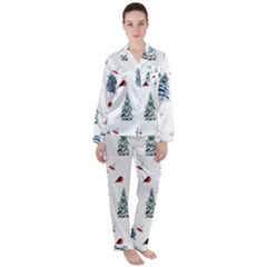 Christmas Trees And Bullfinches Satin Long Sleeve Pajamas Set by SychEva