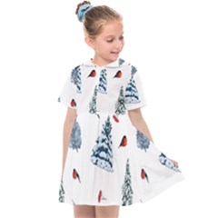 Christmas Trees And Bullfinches Kids  Sailor Dress by SychEva